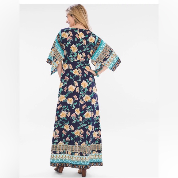 4 Monica! Chico's Floral Kimono Maxi Dress - Blue Chicos Size 0 US 2 or 4 - Picture 2 of 3